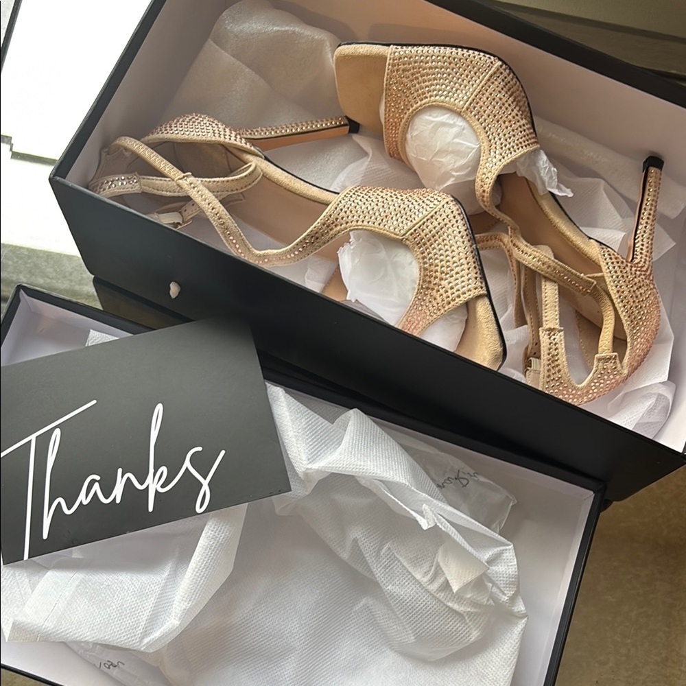◼️NW BOX *Sienna Rossi Elegant Tan Strappy Heels with Rhinestones size 35 - Picture 9 of 9